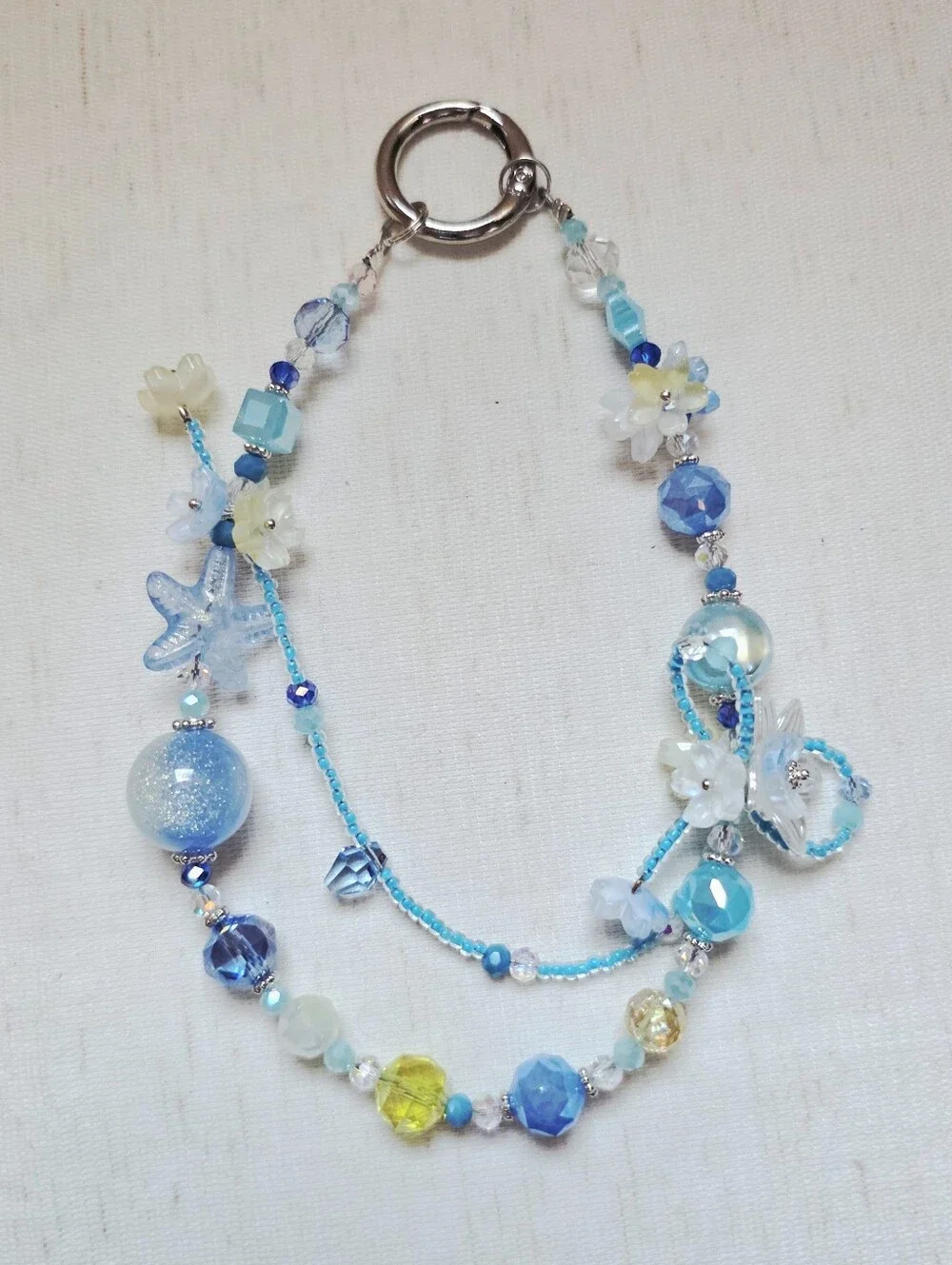 🌸 Whimsical Handcrafted Pastel Blue Floral Beaded Phone Straps or Bag Charms